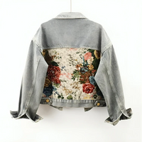 Trendy Floral Denim Jacket for Women - Amaline-Dark Blue-XS-State of Style