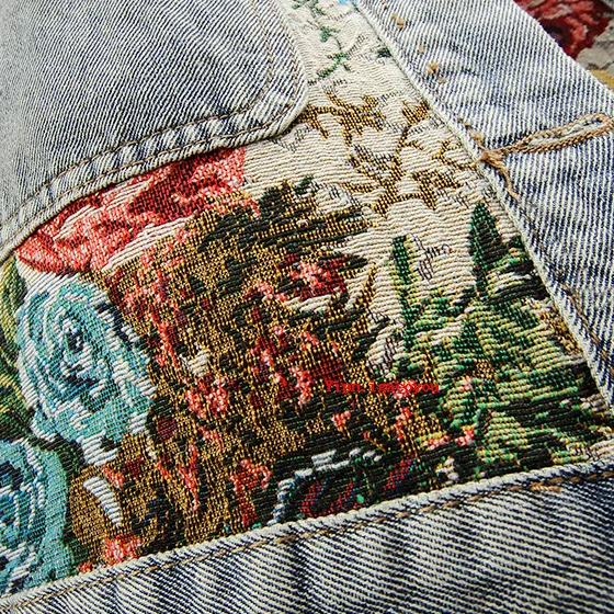 Trendy Floral Denim Jacket for Women - Amaline-Dark Blue-XS-State of Style