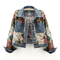 Trendy Floral Denim Jacket for Women - Amaline-Dark Blue-XS-State of Style