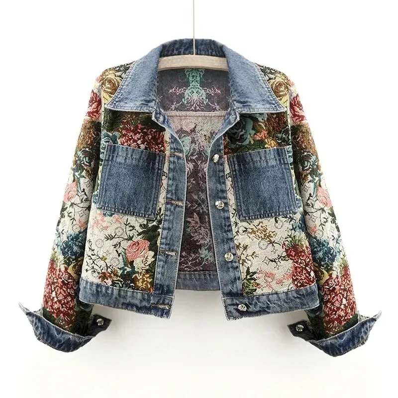 Trendy Floral Denim Jacket for Women - Amaline-Dark Blue-XS-State of Style
