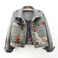 Trendy Floral Denim Jacket for Women - Amaline-Light Blue-XS-State of Style