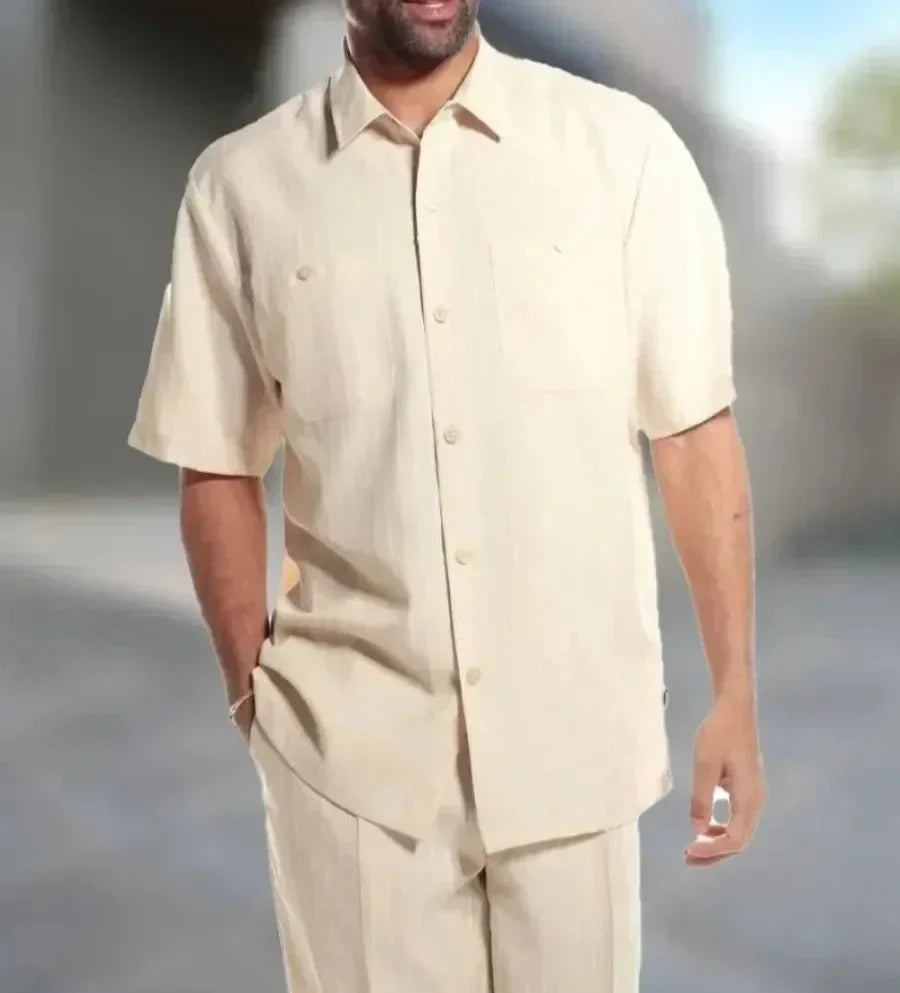 Trendy Harajuku two-piece set with 3D print for men – Kenji-Beige-S-State of Style