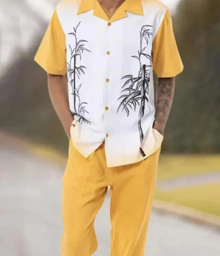 Trendy Harajuku two-piece set with 3D print for men – Kenji-Yellow-S-State of Style