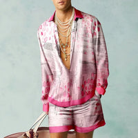 Trendy Hawaiian set with a silk look for men – Fabio-Light pink/White-S-State of Style