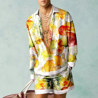 Trendy Hawaiian set with a silk look for men – Fabio-Yellow/White-S-State of Style