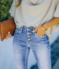 Trendy High-Waisted Denim Jeans - Mila-Blue-S-State of Style
