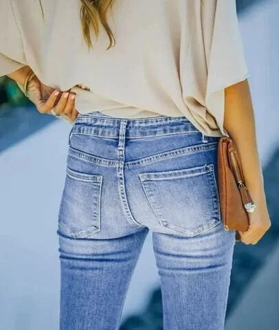 Trendy High-Waisted Denim Jeans - Mila-Blue-S-State of Style