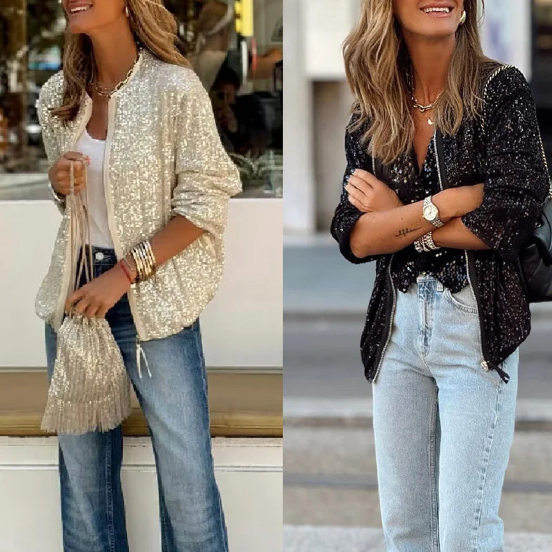 Trendy ladies' sequin blazer for spring & events – Soraya-Black-S-State of Style