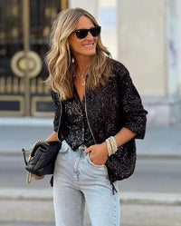 Trendy ladies' sequin blazer for spring & events – Soraya-Black-S-State of Style