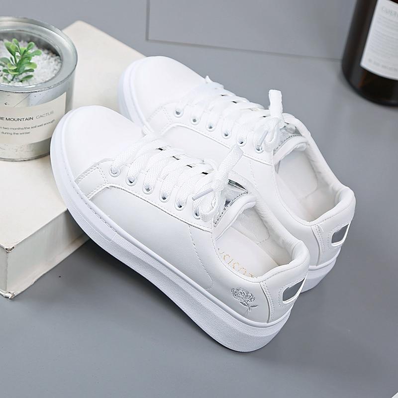 Trendy ladies' sneakers made of synthetic leather with metallic accents – Norell-White - Gold-3-State of Style
