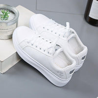 Trendy ladies' sneakers made of synthetic leather with metallic accents – Norell-White - Gold-3-State of Style