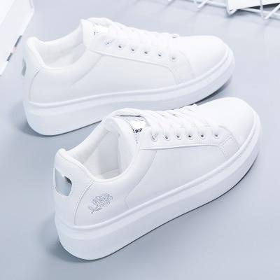 Trendy ladies' sneakers made of synthetic leather with metallic accents – Norell-White - Gold-3-State of Style