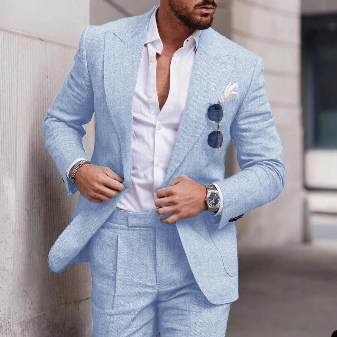 Trendy Linen 2-Piece Beach Suit for Men - Caden-Light Blue-S-State of Style