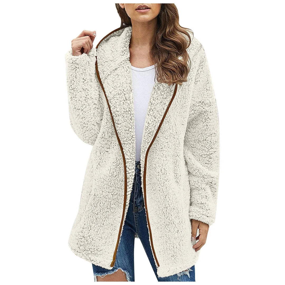 Trendy Long Fleece Jacket for Women - Luna-Beige-S-State of Style
