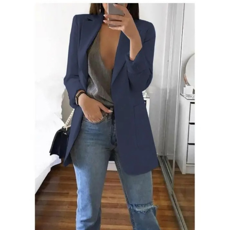 Trendy Long Ladies Blazer - Valentina-Dark Blue-S-State of Style