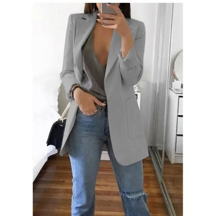 Trendy Long Ladies Blazer - Valentina-Light Gray-S-State of Style