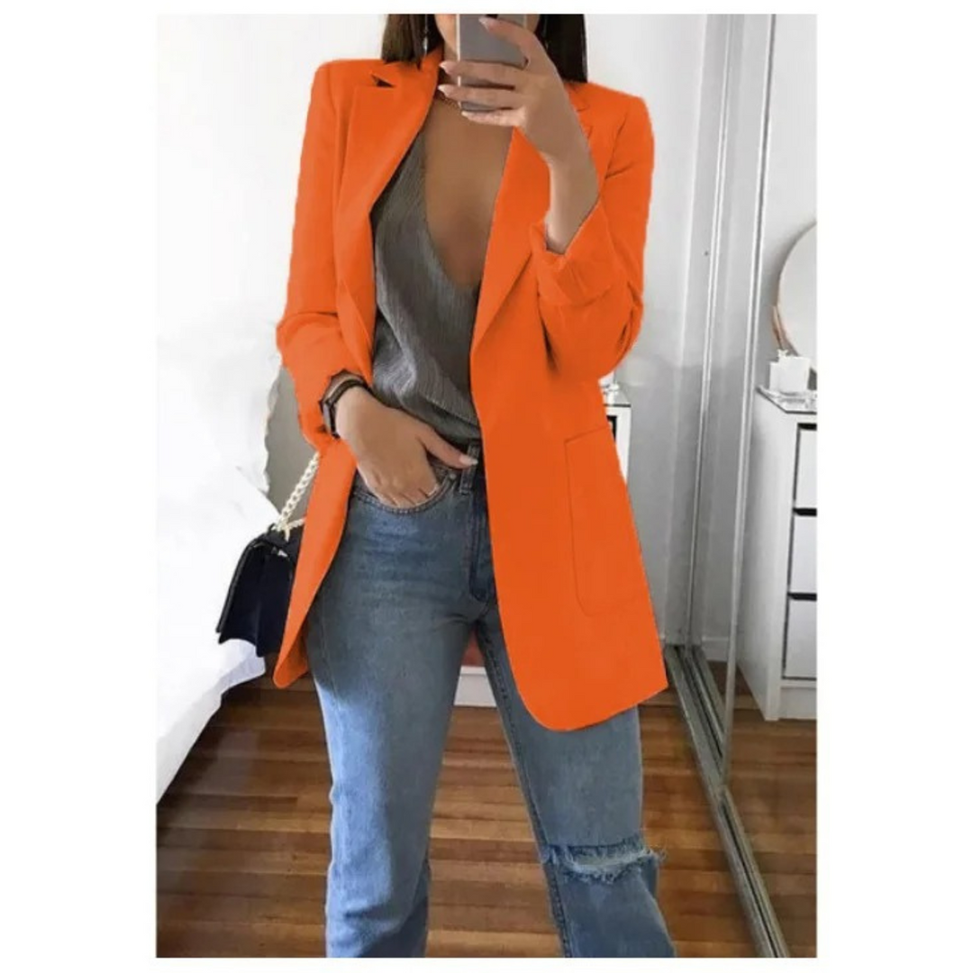 Trendy Long Ladies Blazer - Valentina-Orange-S-State of Style