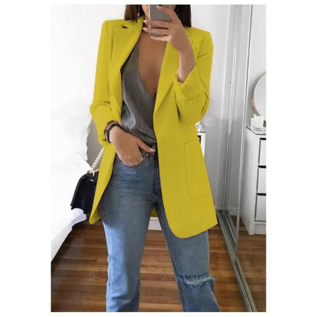 Trendy Long Ladies Blazer - Valentina-Yellow-S-State of Style