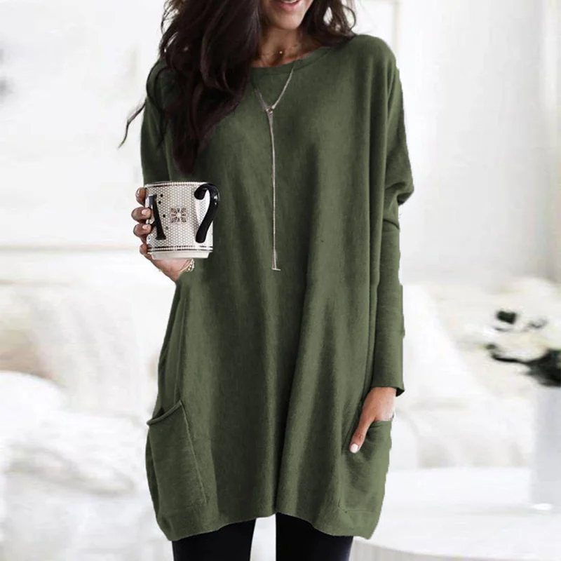 Trendy Long Sleeve Tunic - Celina-Army Green-S-State of Style