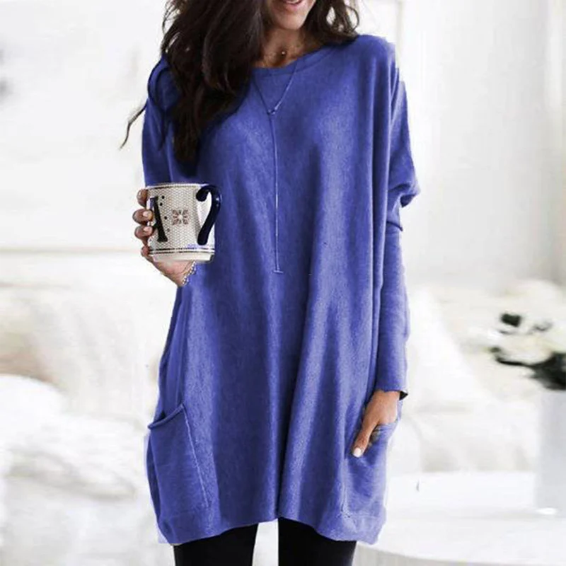 Trendy Long Sleeve Tunic - Celina-Blue-S-State of Style