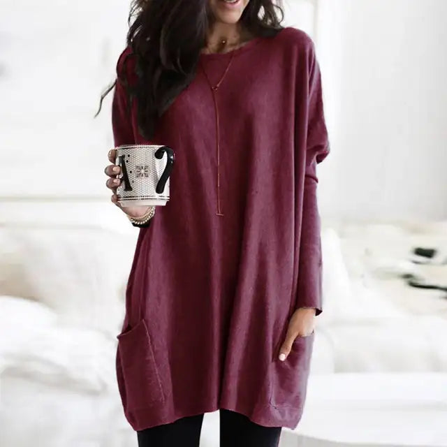 Trendy Long Sleeve Tunic - Celina-Dark Pink-S-State of Style