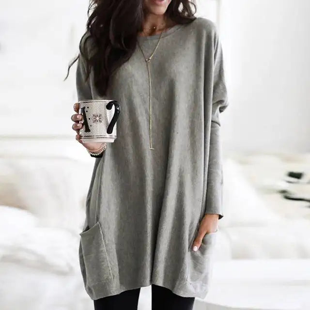 Trendy Long Sleeve Tunic - Celina-Dark Pink-S-State of Style