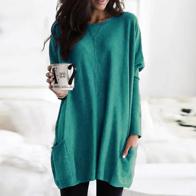 Trendy Long Sleeve Tunic - Celina-Dark Pink-S-State of Style