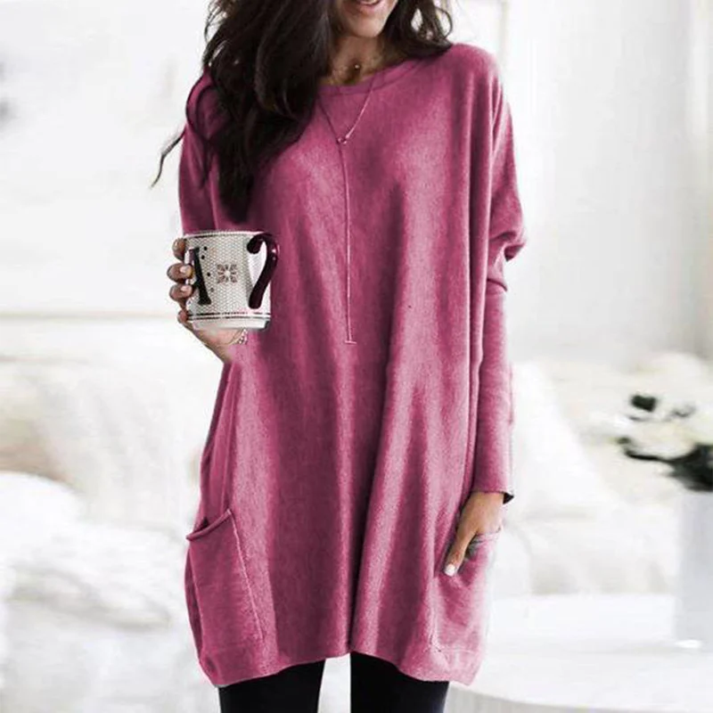 Trendy Long Sleeve Tunic - Celina-Dark Pink-S-State of Style