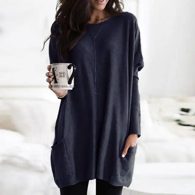 Trendy Long Sleeve Tunic - Celina-Dark Pink-S-State of Style