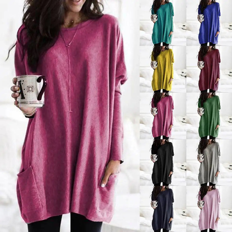 Trendy Long Sleeve Tunic - Celina-Dark Pink-S-State of Style