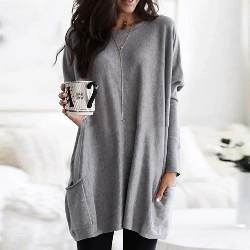 Trendy Long Sleeve Tunic - Celina-Grey-S-State of Style
