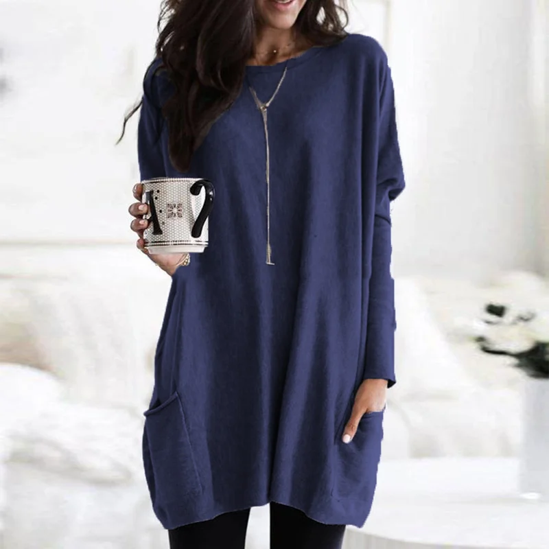 Trendy Long Sleeve Tunic - Celina-Navy Blue-S-State of Style