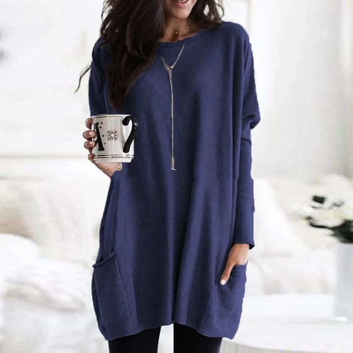 Trendy Long Sleeve Tunic - Celina-Navy Blue-S-State of Style