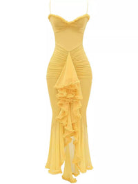 Trendy maxi dress with ruffles and spaghetti straps – Loyza-Yellow-XS-State of Style