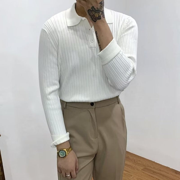 Trendy Men's Autumn Polo Sweater - Oliver-White-S-State of Style