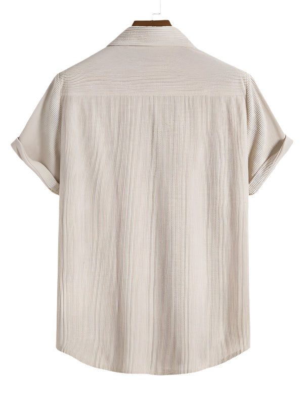 Trendy men's summer set with striped design - Beach Style-Beige-State of Style