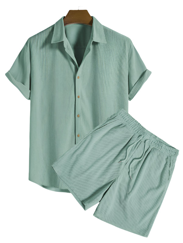 Trendy men's summer set with striped design - Beach Style-Green-State of Style