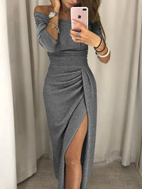 Trendy Off-the-Shoulder Dress - Livia-Grey-S-State of Style