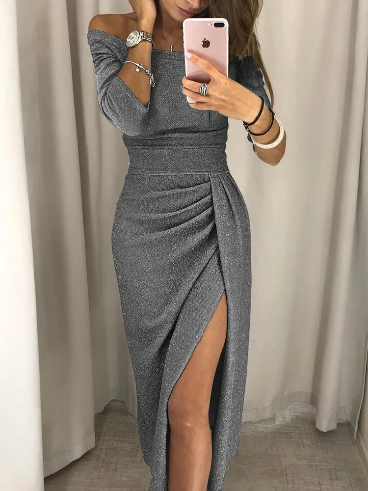 Trendy Off-the-Shoulder Dress - Livia-Grey-S-State of Style