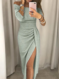 Trendy Off-the-Shoulder Dress - Livia-Silver Green-S-State of Style