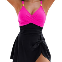 Trendy one-piece swimsuit with cut-outs & wrap design - Elina-Black-Pink-S-State of Style