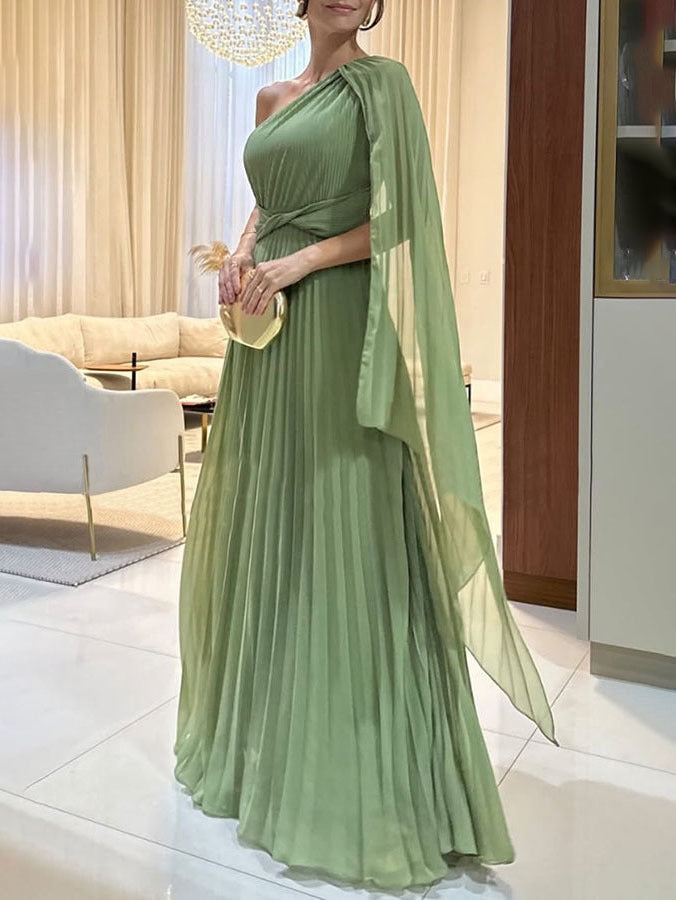 Trendy one-shoulder maxi dress with pleats – Mirella-Green-XS-State of Style