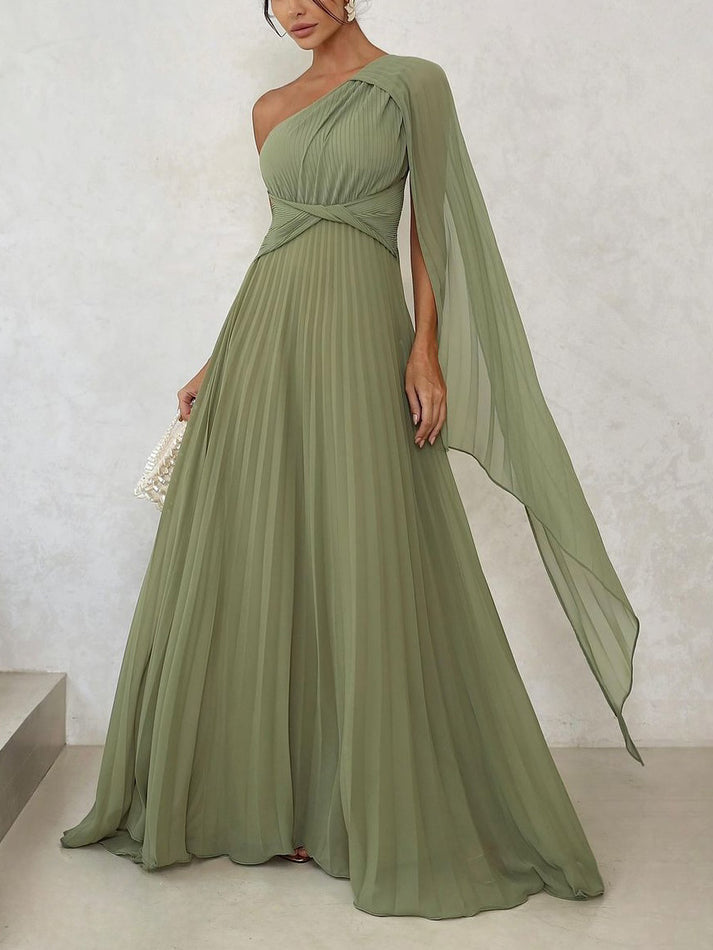 Trendy one-shoulder maxi dress with pleats – Mirella-Green-XS-State of Style