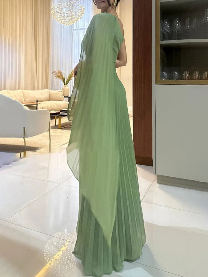 Trendy one-shoulder maxi dress with pleats – Mirella-Green-XS-State of Style