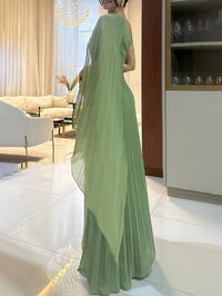 Trendy one-shoulder maxi dress with pleats – Mirella-Green-XS-State of Style