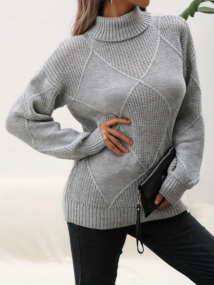 Trendy Plain Turtleneck Jumper - Selena-Grey-S-State of Style
