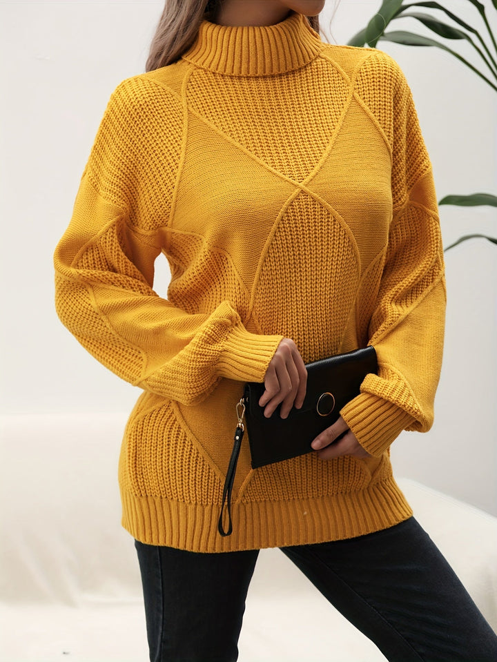 Trendy Plain Turtleneck Jumper - Selena-Yellow-S-State of Style
