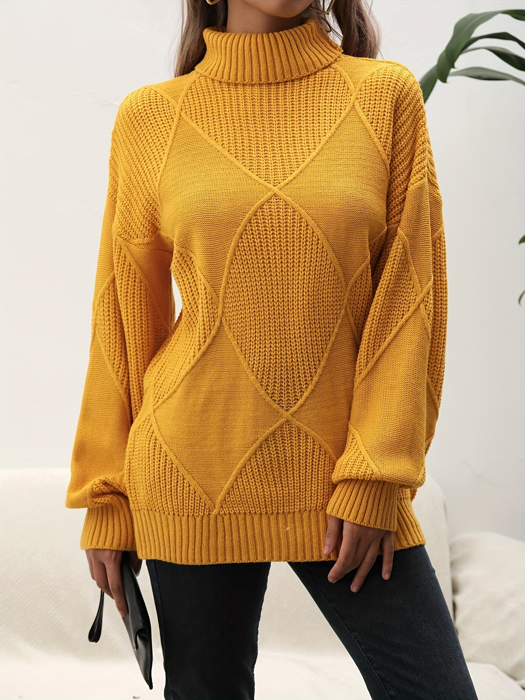 Trendy Plain Turtleneck Jumper - Selena-Yellow-S-State of Style