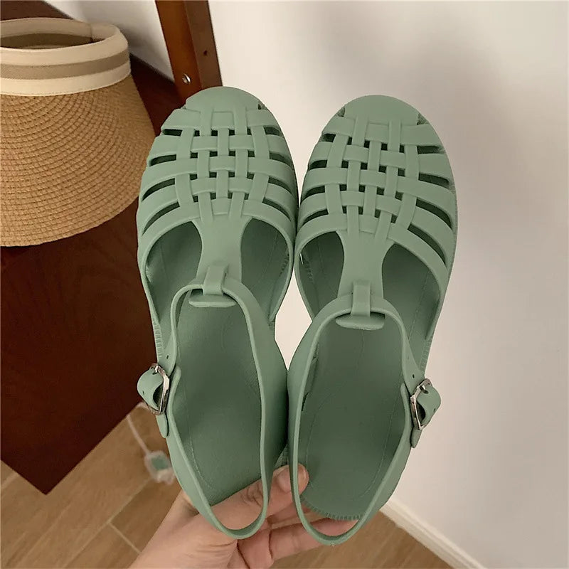 Trendy platform sandals in Korean style for women - Alina-Green-3-State of Style