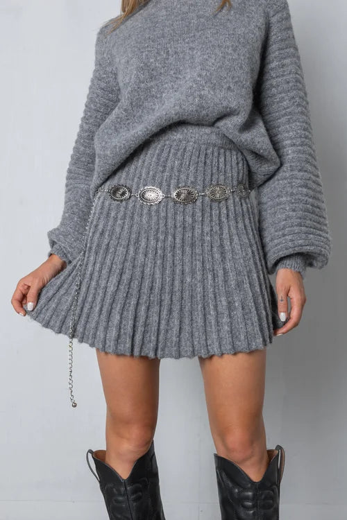 Trendy Pleated Sweater and Skirt Set - Isabella-Black-XS-State of Style